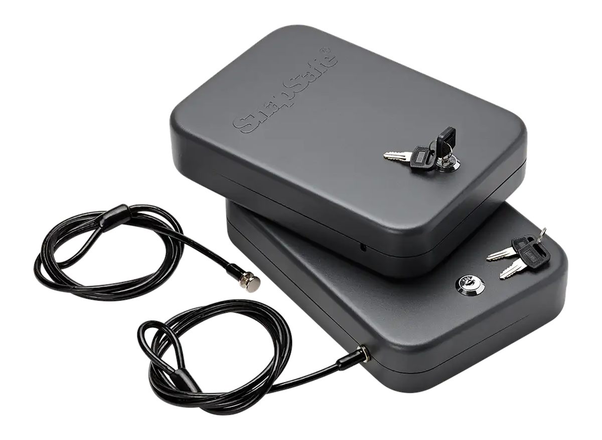 SnapSafe Portable Lock Box for Guns and Valuables, 2 Pack - Includes 2 Lock Boxes (Keyed Alike), 4 Keys, Patented Security Cable - An Ideal Car Gun Safe, TSA Gun Case - XL, Black, 10 x 7 x 2 Inches