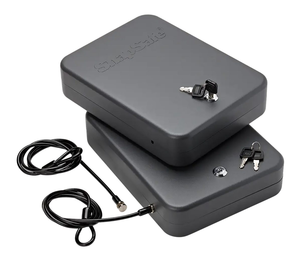 SnapSafe Portable Lock Box for Guns and Valuables, 2 Pack - Includes 2 Lock Boxes (Keyed Alike), 4 Keys and Patented Security Cable - an Ideal Car Gun Safe - XL, Black, 11.5 x 8.5 x 2.5 Inches
