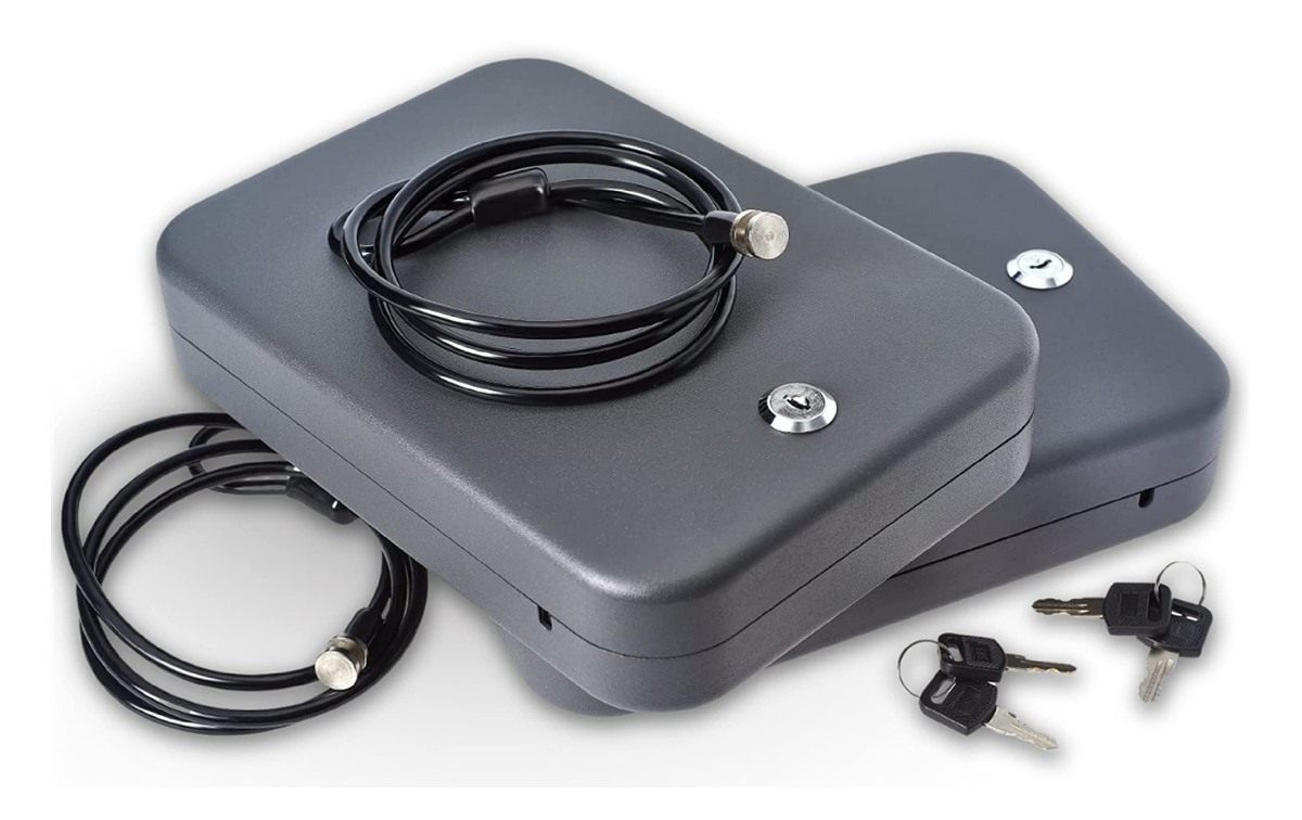 SnapSafe Portable Lock Box for Guns and Valuables, 2 Pack - Includes 2 Lock Boxes (Keyed Alike), 4 Keys and Patented Security Cable - an Ideal Car Gun Safe - XL, Black, 11.5 x 8.5 x 2.5 Inches view 2