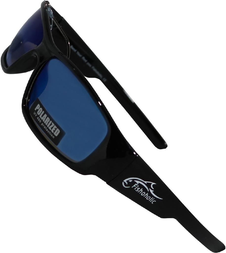 Fishoholic FH Sunglasses Blk Rubber Blue Mirror Polarized With Pouch Hard C