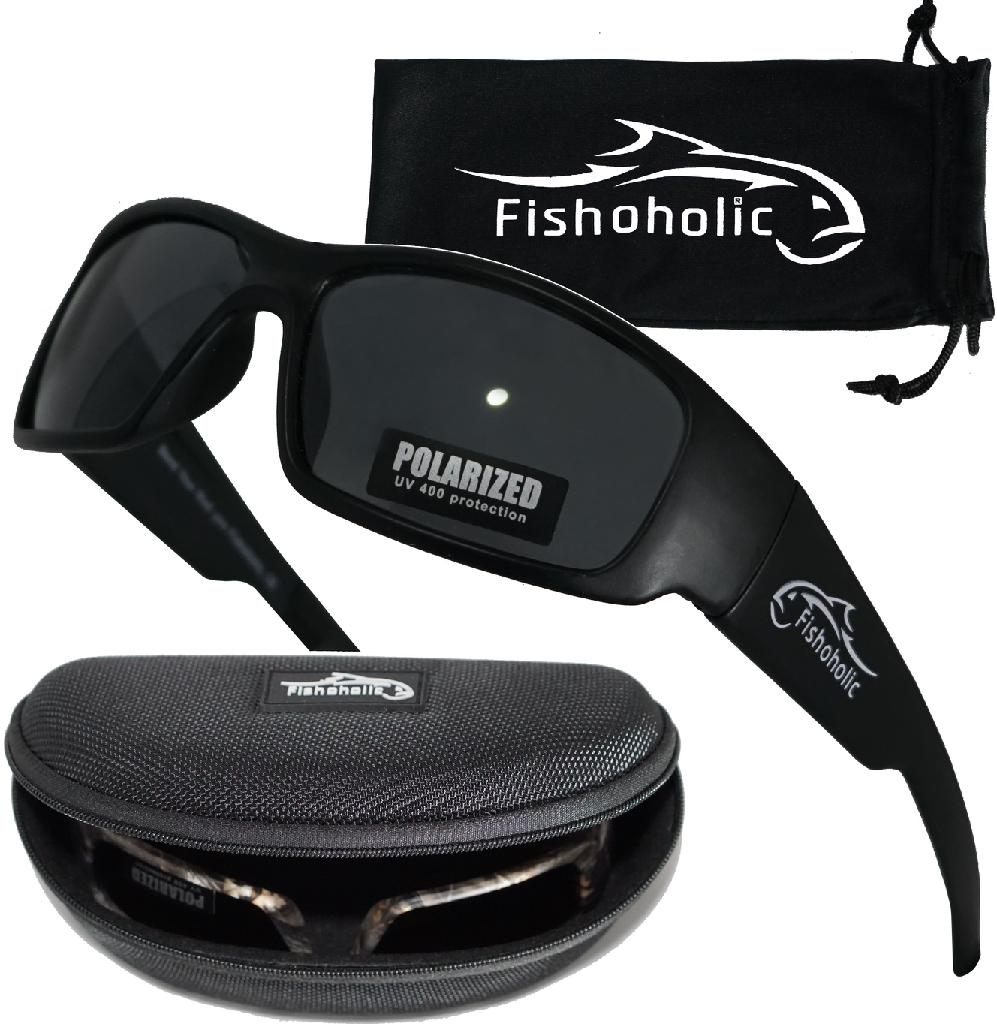 Fishoholic Sunglasses Matte Blk/blk Lens Polarized With Pouch Hard Case