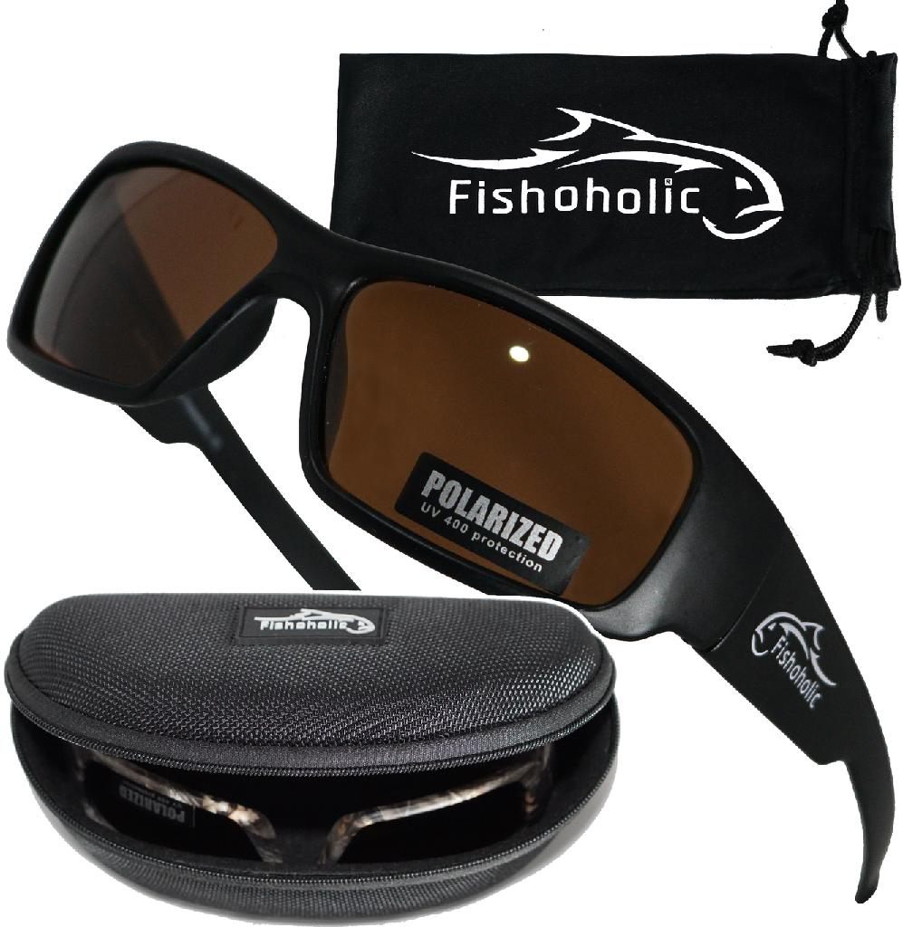 Fishoholic Sunglasses Matte Blk/amb Lens Polarized With Pouch Hard Case