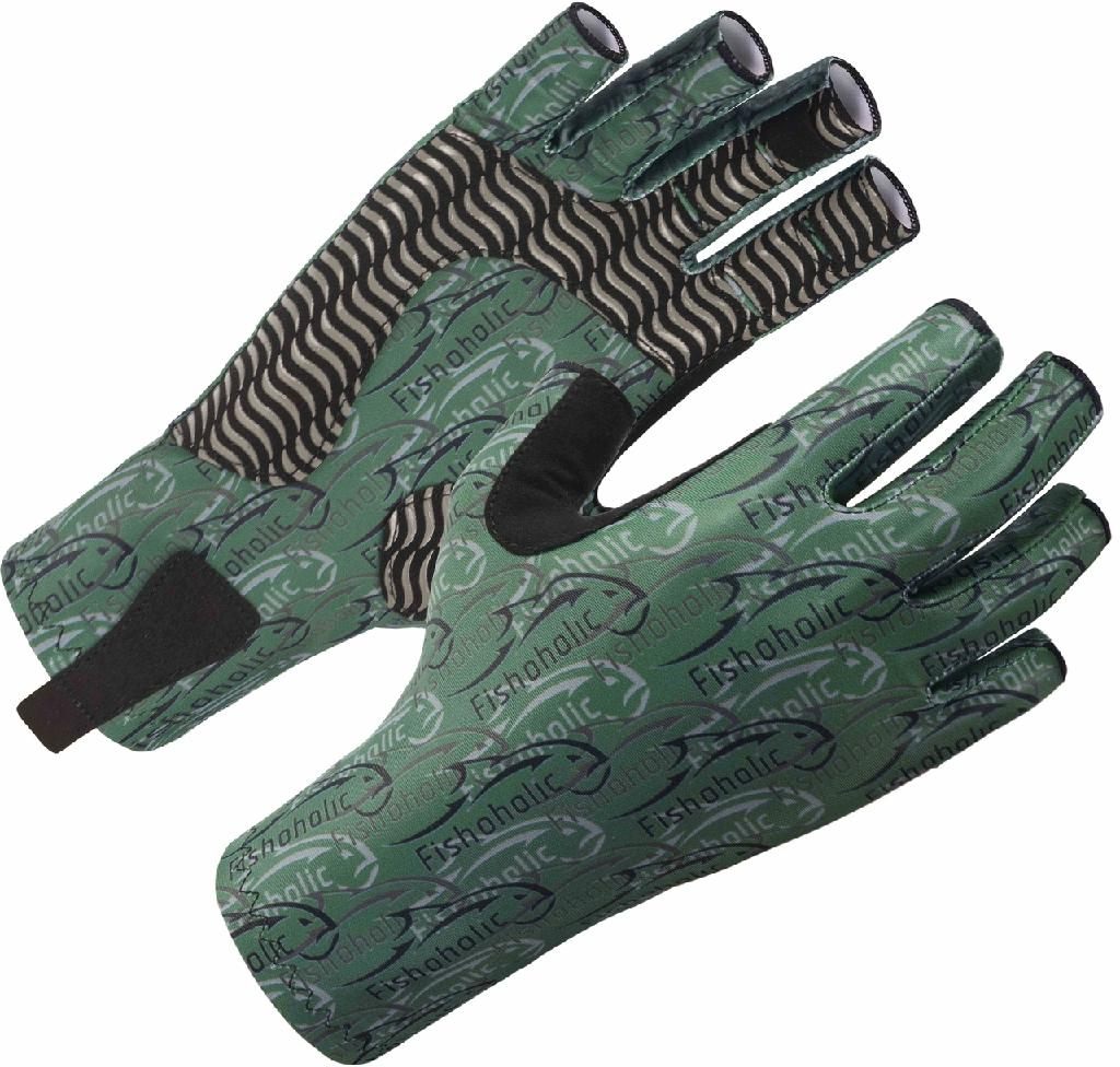 Fishoholic FH Fingerless Sun Glove S/m Grn Cam Upf50 With Super Grip Palm