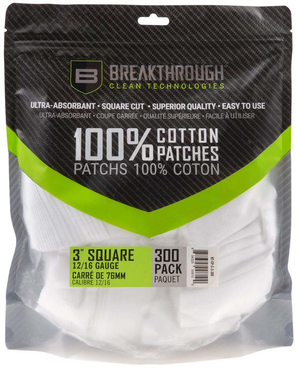 Breakthrough Clean Square Cotton Patches- 3in X 12-16 Gauge (300 Pack)