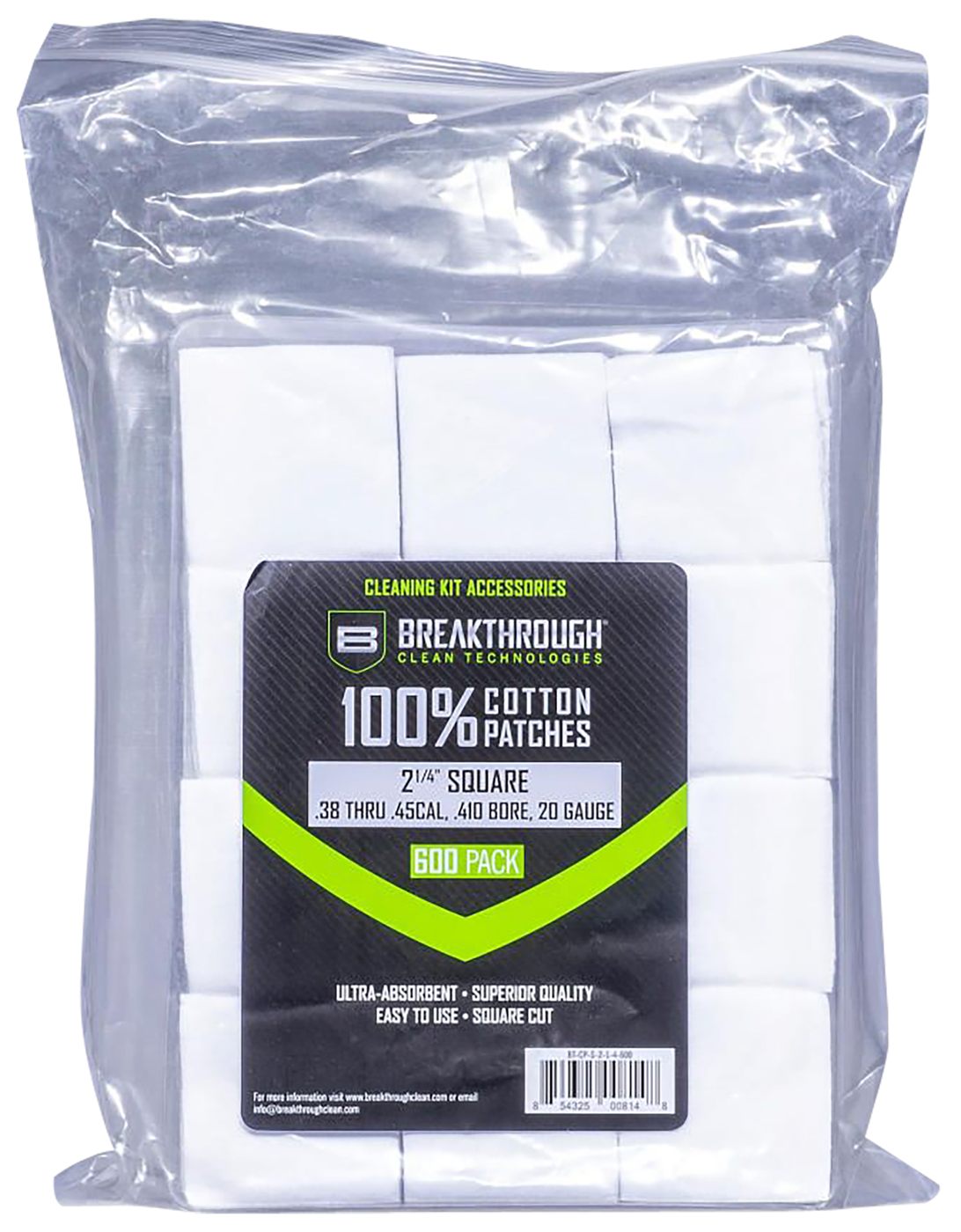 Breakthrough Clean BTCPS214600 Square Patches 38-45 Cal/.410-20 Gauge 600 p