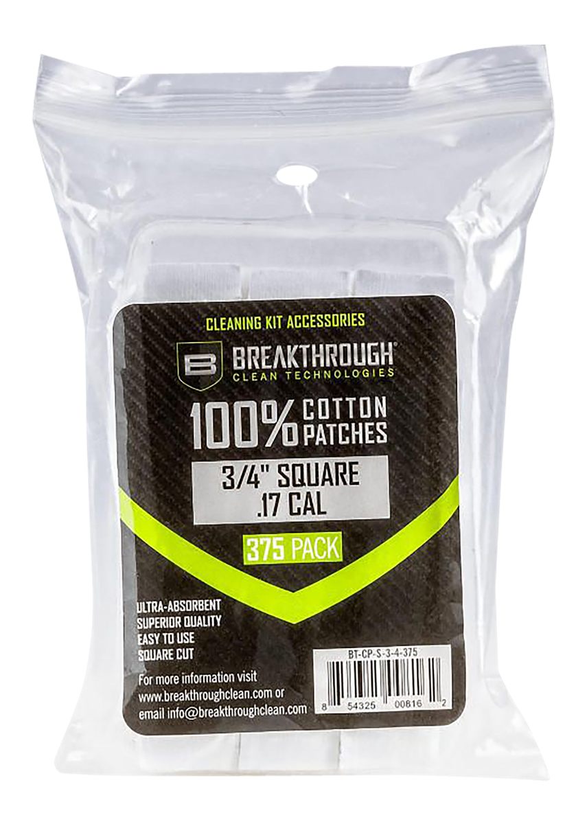 Breakthrough Clean Square Cotton Patches- 3/4in X 17 CAL/177 Airgun (375 Pa