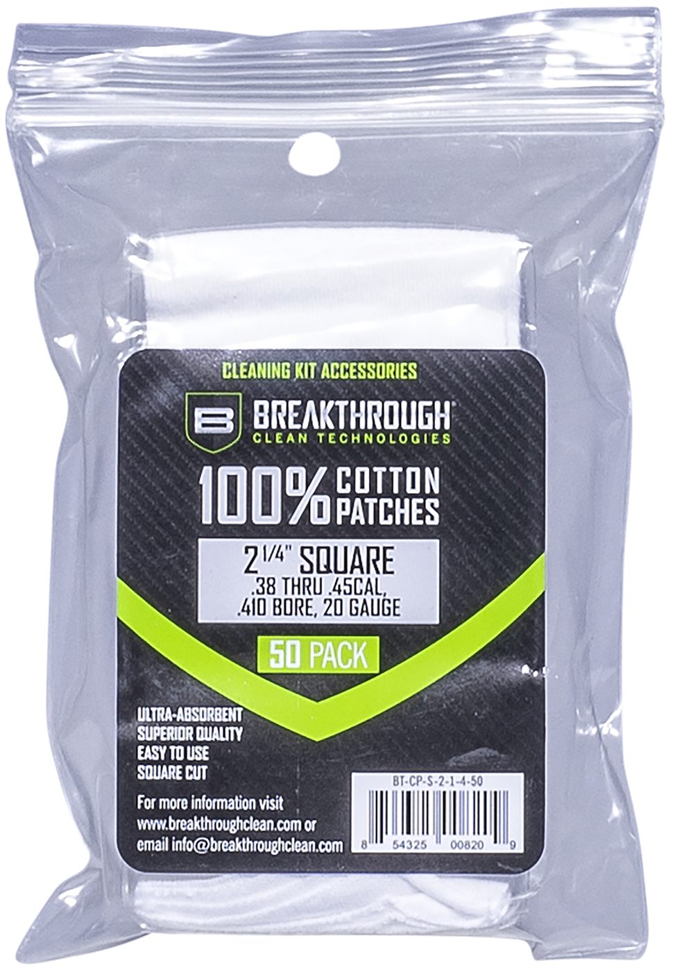 Breakthrough Clean BTCPS21450 Square Patches For .38-.45 Cal .410-20 Gauge