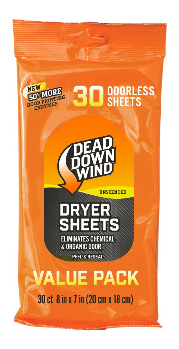 Dead Down Wind Scent Killing Dryer Sheets (30 Ct) Odor Removing Durable Hun