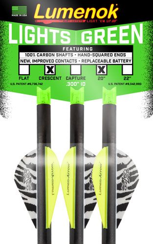 Lumenok Xbow Arrow 20in Carbon GRN Lighted Crescent Nock 3PK view 2