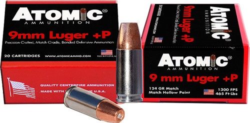 Atomic Ammunition 00454 Match Precision Craft 9mmLuger +P 124gr Bonded Holl view 2