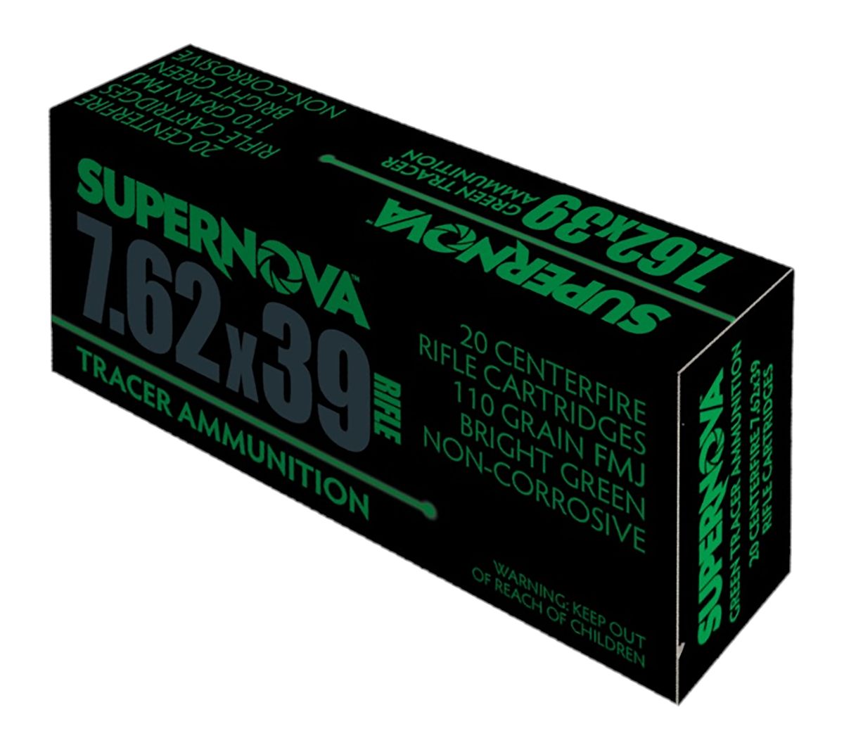 Supernova PMSN762G Green Tracer  7.62mm 110 gr Full Metal Jacket 20 Per Box/ 50 Cs