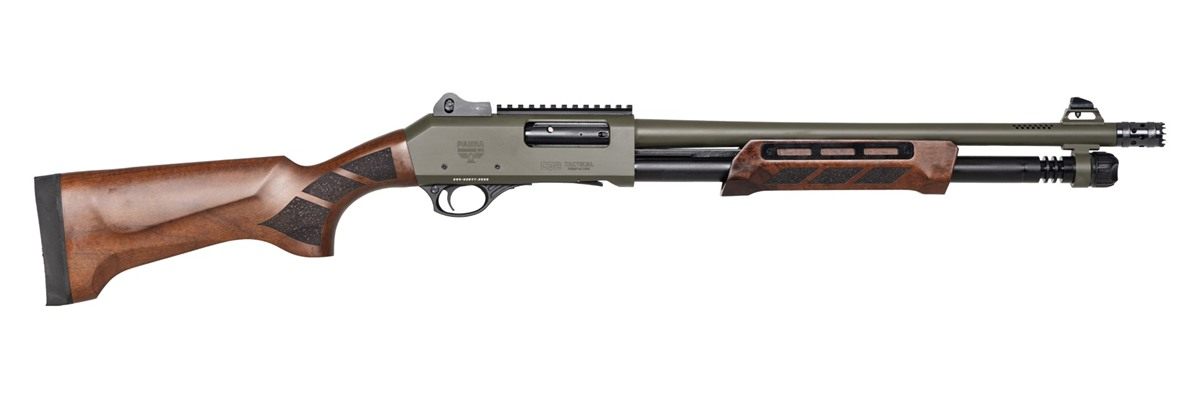 Panzer Arms CQB Pump 12G 18.5in OD Green/Walnut, MLOK Side Saddle, Door Bre