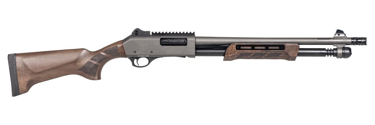Panzer Arms CQB Pump 12G 18.5in Gray/Walnut, MLOK Side Saddle, Door Breeche