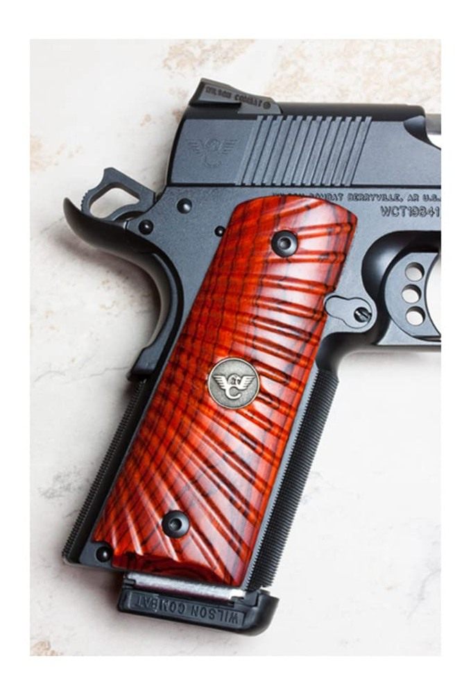 Wilson Combat 351MFS Side Panel Grips Full Size Starburst Cocobolo, Handgun view 2
