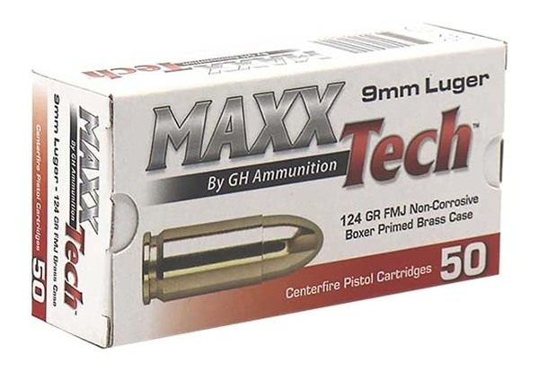 Maxxtech Tech 9MM 124 Grain FMJ 50RD BX 10 PER Case view 2