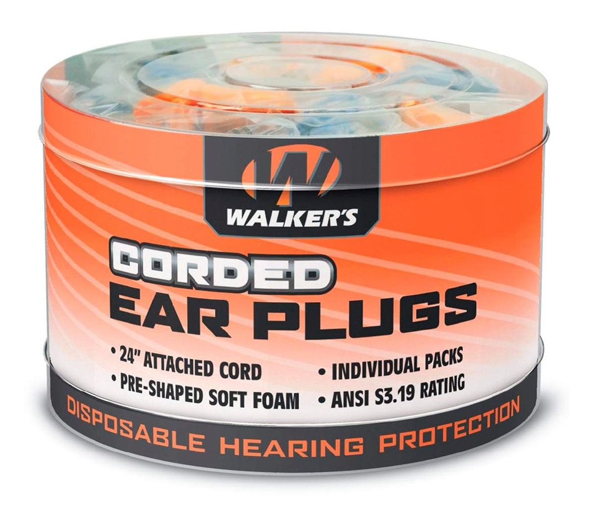 Walker's Corded Foam Earplugs 50 Pair Jar Dispenser Tub 32dB NRR Noise-Bloc view 2