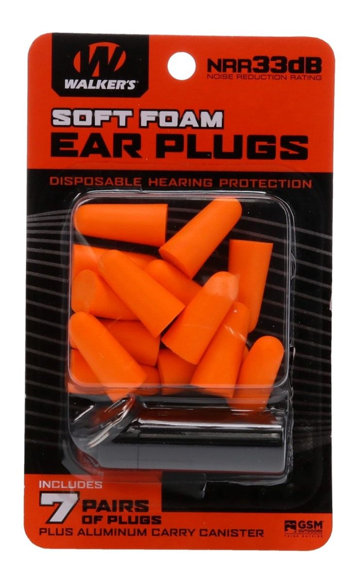 Walker's 7 Pairs Neon Orange Foam Ear Plugs with Black Aluminum Canister view 2