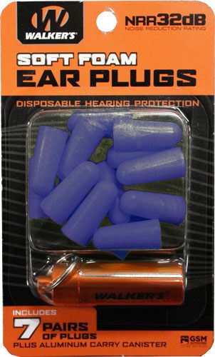 Walker's 7 Pairs Neon Yellow Foam Ear Plugs with Orange Aluminum Canister,B view 4
