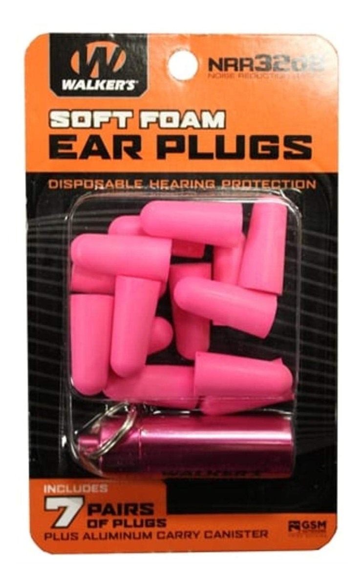 Walker's 7 Pairs Neon Pink Foam Ear Plugs with Black Aluminum Canister view 2