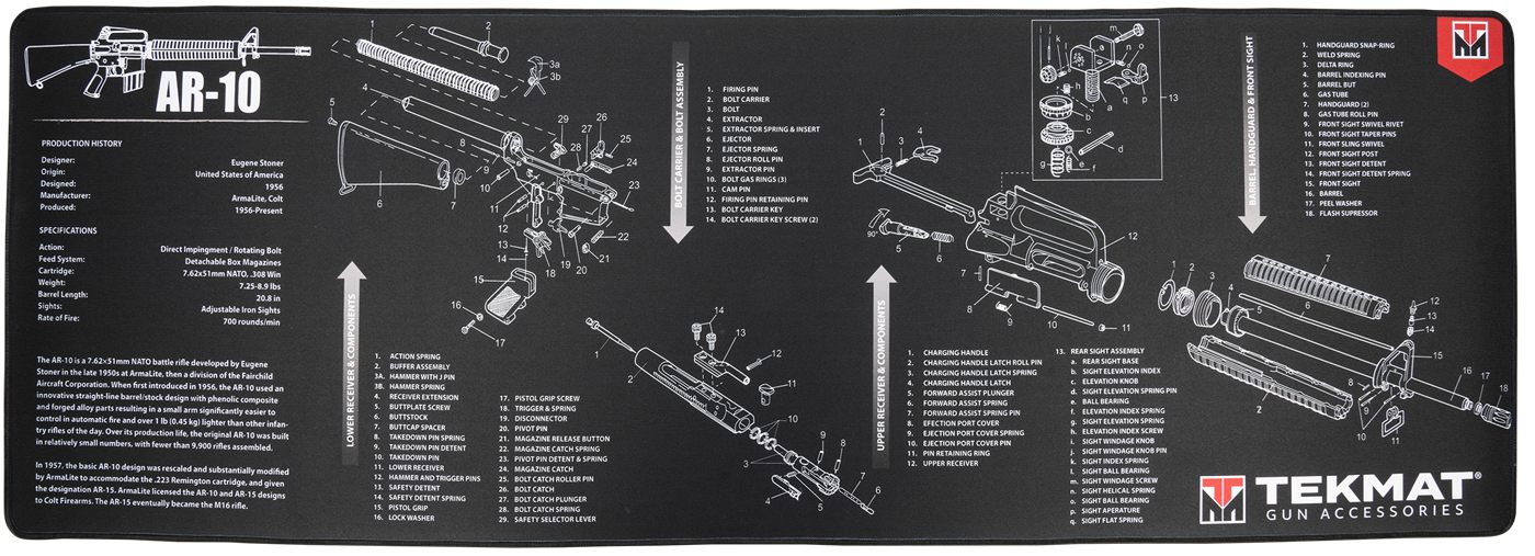 TekMat TEKR44AR10 AR-10 Cleaning Mat Black/White Rubber 15inx44in Parts Dia