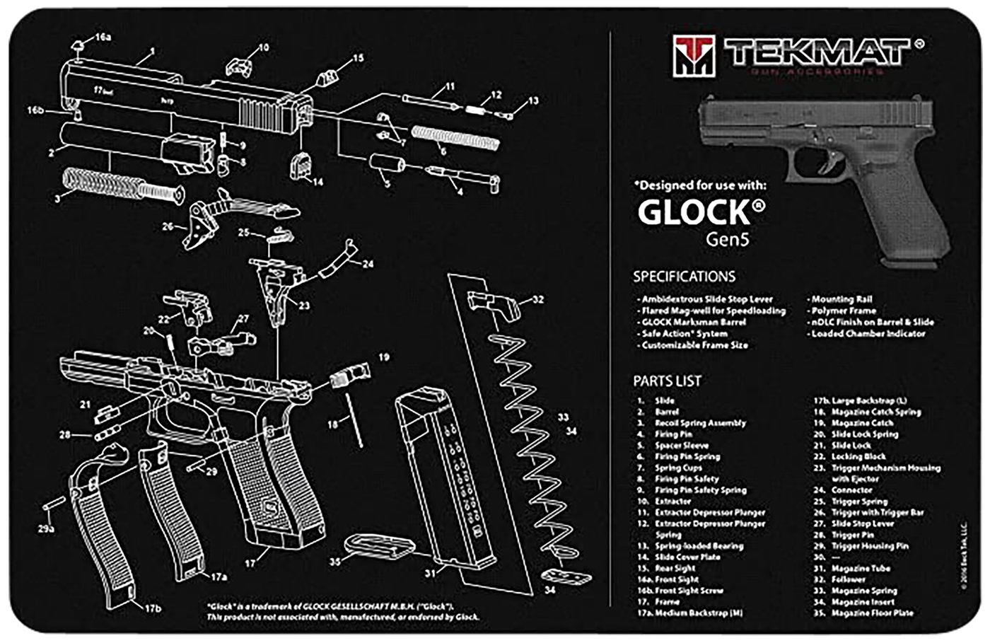 Tekmat TEKR20GLOCK-G5 Glock Gen 5 Ultra 20 Cleaning Mat Multi-Color Rubber