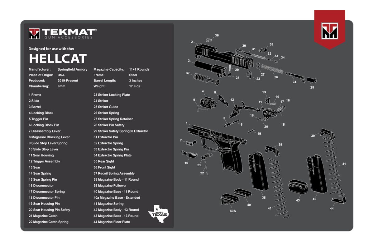 TekMat TEKR17HELLCAT Springfield Armory Hellcat Cleaning Mat Gray/White Rub