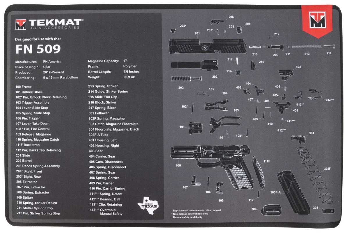 Tekmat TEKR17FN509 FN 509 Cleaning Mat Black/Gray Rubber 11inx17in Parts Di