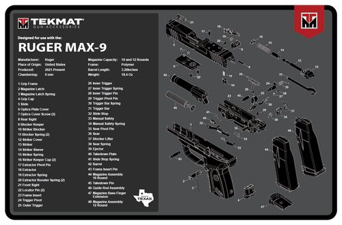Tekmat TEKR17RUGERMAX9 Ruger Max 9 Cleaning Mat Black/White Rubber 11inx17i
