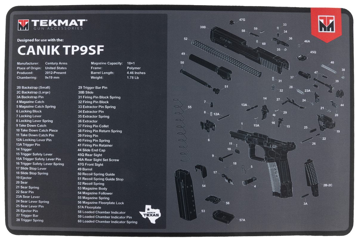 Tekmat TEKR17CANIKTP9SF Cleaning Mat Black/Gray Rubber 11inx17in Canik TP9S