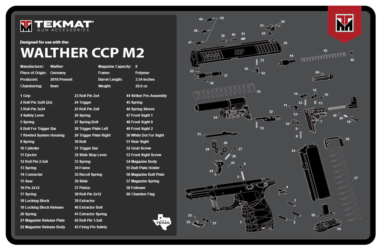 Tekmat TEKR17WALCCPM2 Walther CCP M2 Cleaning Mat Black/White Rubber 11inx1