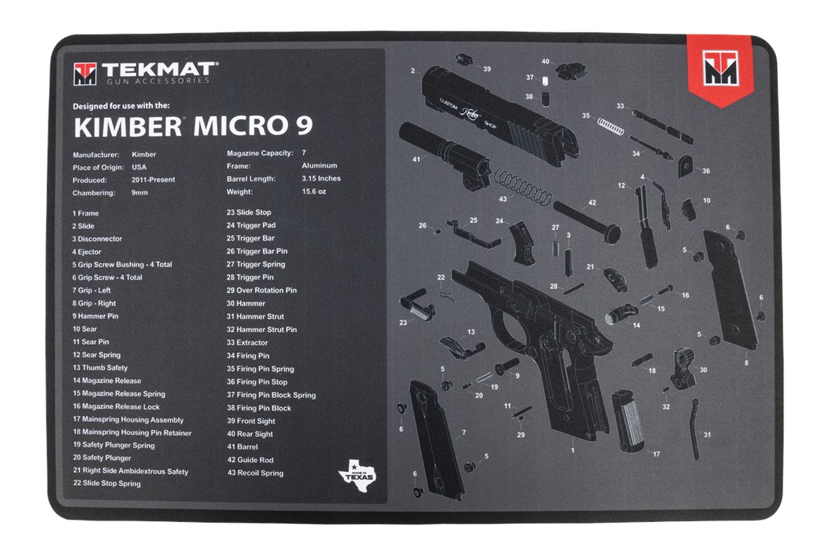 Tekmat TEKR17KIMBERMCR9 Kimber Micro 9 Cleaning Mat Black/Gray Rubber 11inx