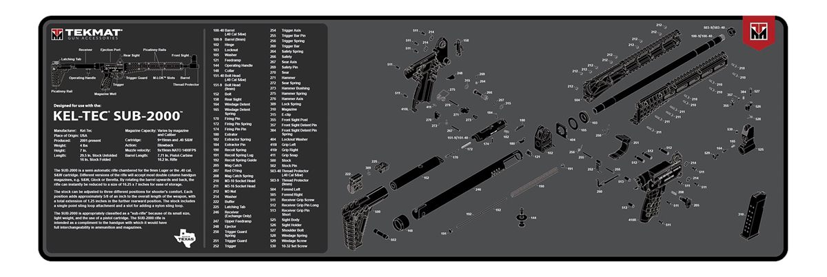 Tekmat TEKR36KELSUB2 Kel-Tec SUB2000 Cleaning Mat Black/White Rubber 12inx3