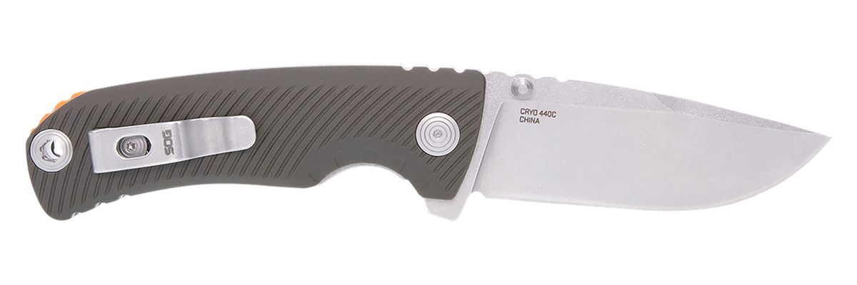 SOG Knives Tellus ATK 3.50in Folding Clip Point Plain Stonewashed Cryo 440C