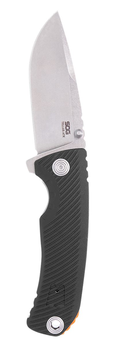 SOG Knives Tellus ATK 3.50in Folding Clip Point Plain Stonewashed Cryo 440C