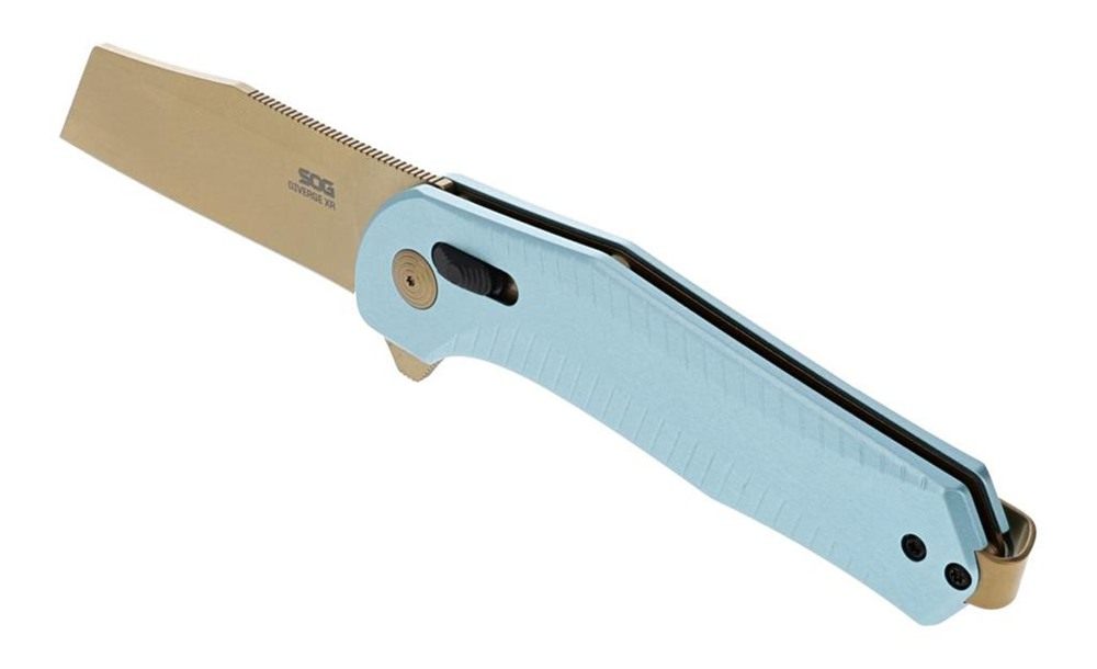 SOG Knives Tools Diverge XR Folding Knife 3in Sheepsfoot Blade Gold and Lig view 2