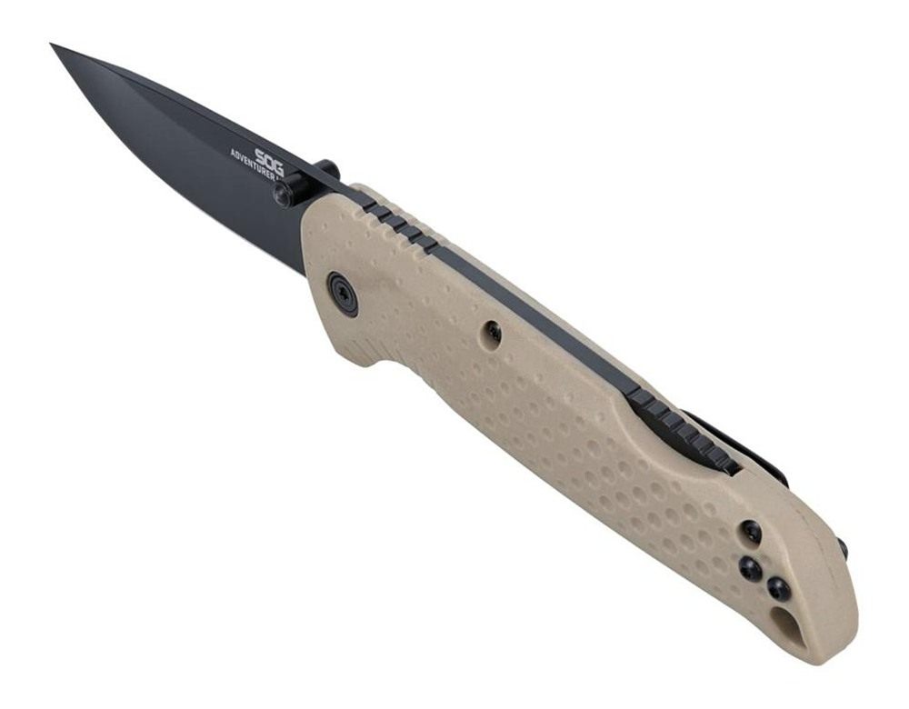 SOG Knives Adventurer LB Folding Knife 3in Drop Point Blade FDE view 2