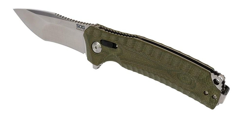 Sog Specialty Knives Hidaka XR Folding Knife 4in Modified Tanto Blade Olive view 2