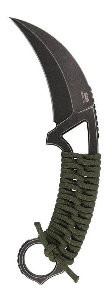 Sog Specialty Knives Gambit XL Fixed Knife 4in Karambit Blade OD Green Box view 3