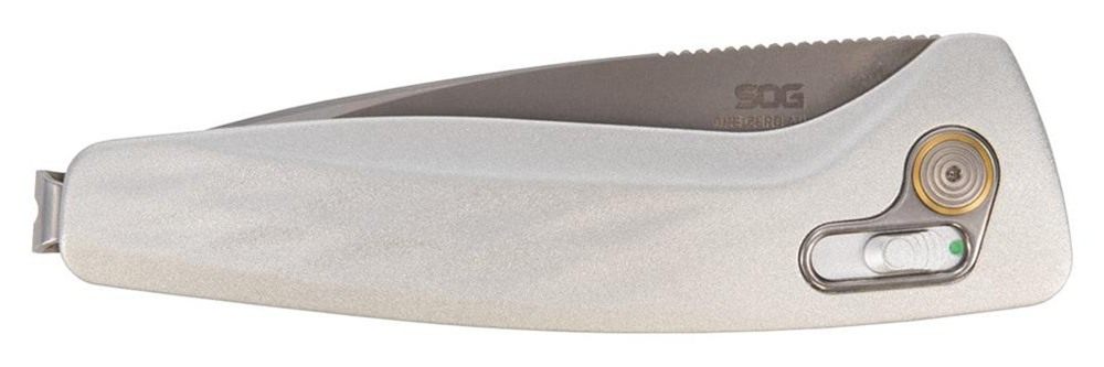 Sog Specialty Knives One-Zero AU Folding Knife 3-1/10 Drop Point Blade Silv view 3