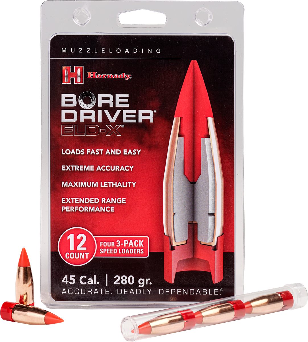 Hornady 45 cal 280 gr Bore Driver ELD-X Muzzleloader Bullets 12/round Box