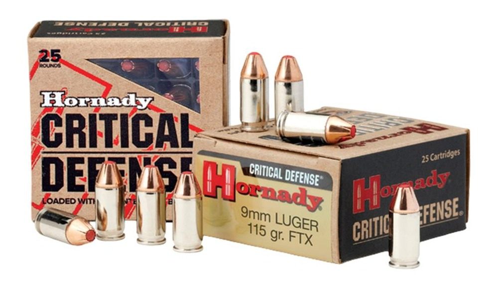 Hornady Critical Defense FTX Handgun Ammunition 9mm Luger 115gr PT 1140 fps