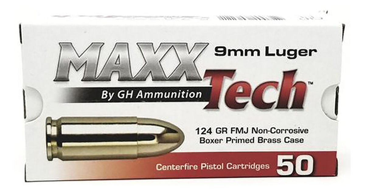 Tulammo MaxxTech PTGB912B Brass Pistol 9mmLuger 124gr Full Metal Jacket 50