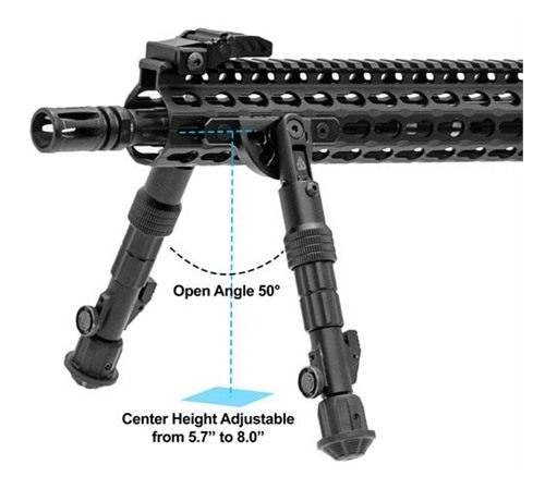 Leapers, UTG Bipod Recon Flex Keymod Matte BLK Center H 5.7in-8in view 2
