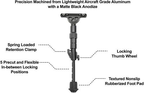 Leapers, UTG Bipod Recon Flex Keymod Matte BLK Center H 5.7in-8in view 5