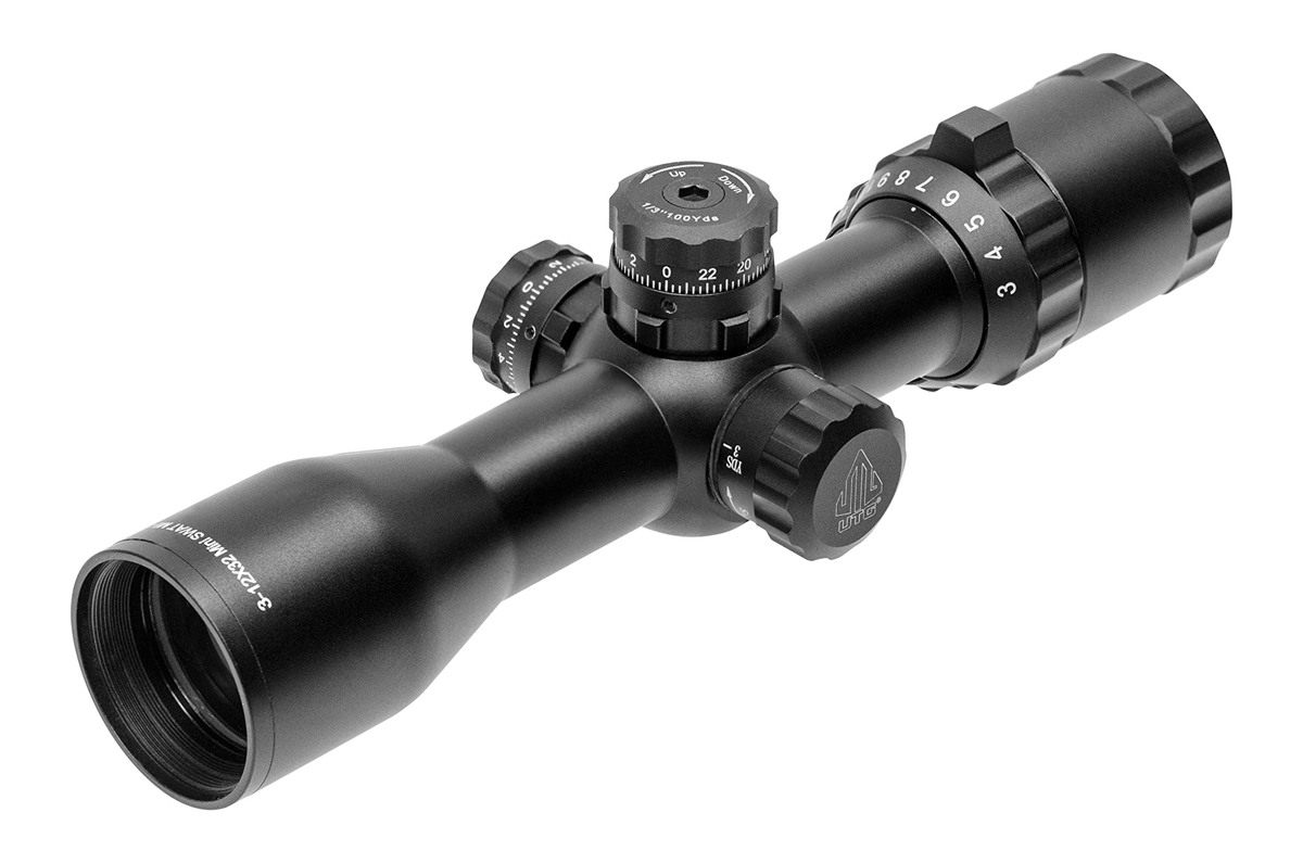 UTG Leapers 1in BugBuster 3-12X32 Scope, Side AO, Mil-dot, QD Rings (SCP-M3