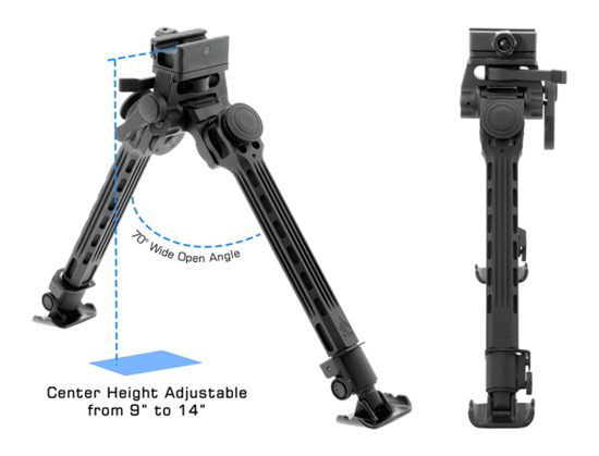 UTG Big Bore Full Stability Bipod, 9in-14in Center Height, Black view 4