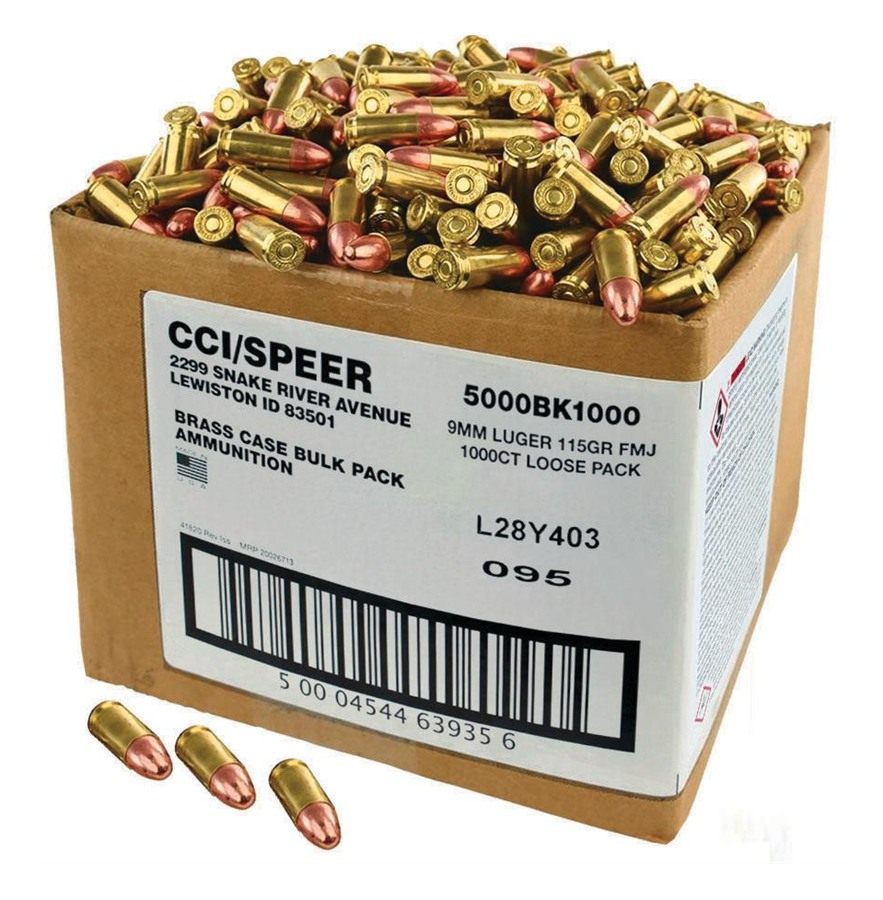 Cci Blazer Brass Handgun Ammunition 9mm Luger 115gr FMJ 1145 fps 1000/ct Lo