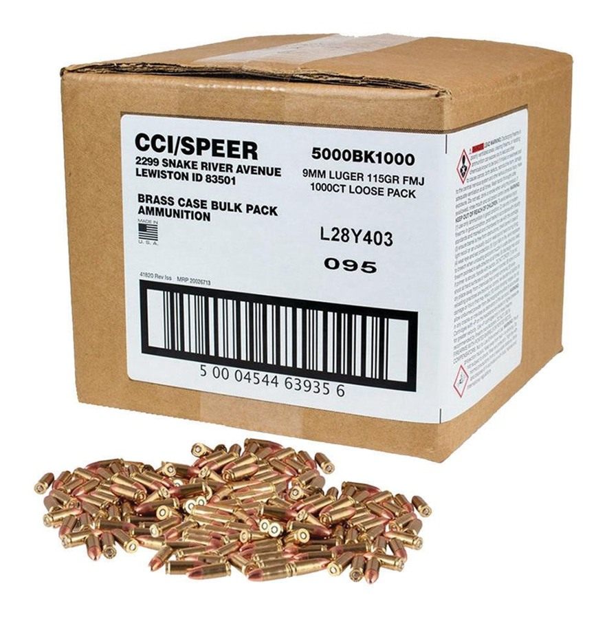 Cci Blazer Brass Handgun Ammunition 9mm Luger 115gr FMJ 1145 fps 1000/ct Lo view 2