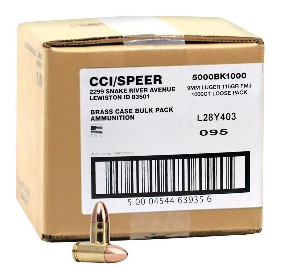 Cci Blazer Brass Handgun Ammunition 9mm Luger 115gr FMJ 1145 fps 1000/ct Lo view 4
