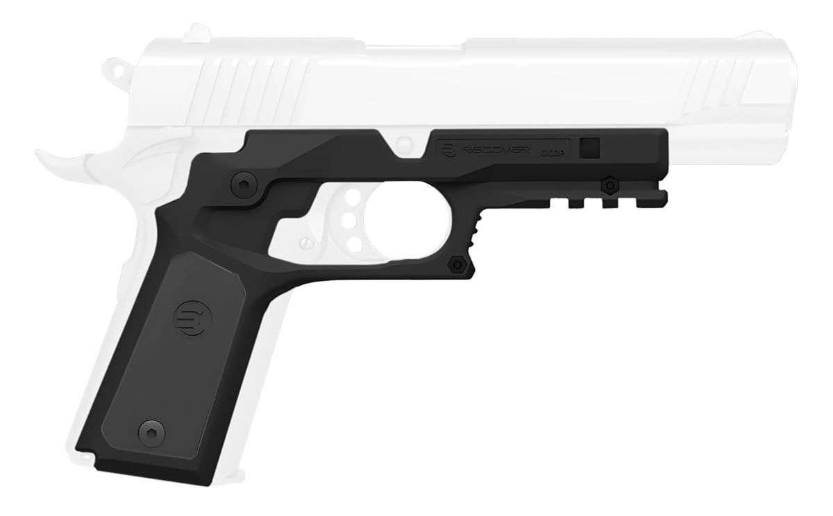 Recover Tactical CC3P0104 Frame Grip  Black Polymer Frame with Interchangeable Black & Gray Panels for Standard Frame 1911